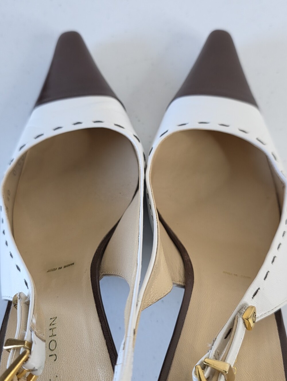 St. John Two-Tone High Heel Pumps Size 10 Vintage Slingbacks Made in Italy Rare - Picture 9 of 14